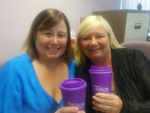 Susie Kenneday and Karen Davidson with their reusable cups