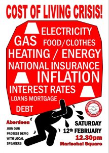 Please join the cost of living protest in Marischal Square, Aberdeen at 12.30pm on Saturday 12 Feb